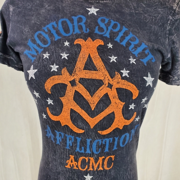 Affliction Women’s T-Shirt American Customs Motor Club Y2K Acid Wash Sz S - Picture 6 of 9